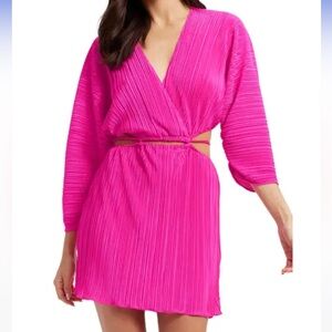 Good American Long Sleeve Cutout Plissé Dress